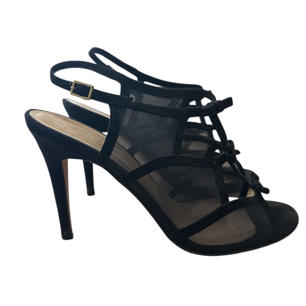 KATE SPADE MESH WITH BOW SUEDE OPEN TOE STILETTO HEELS SIZE 8.5 EUC